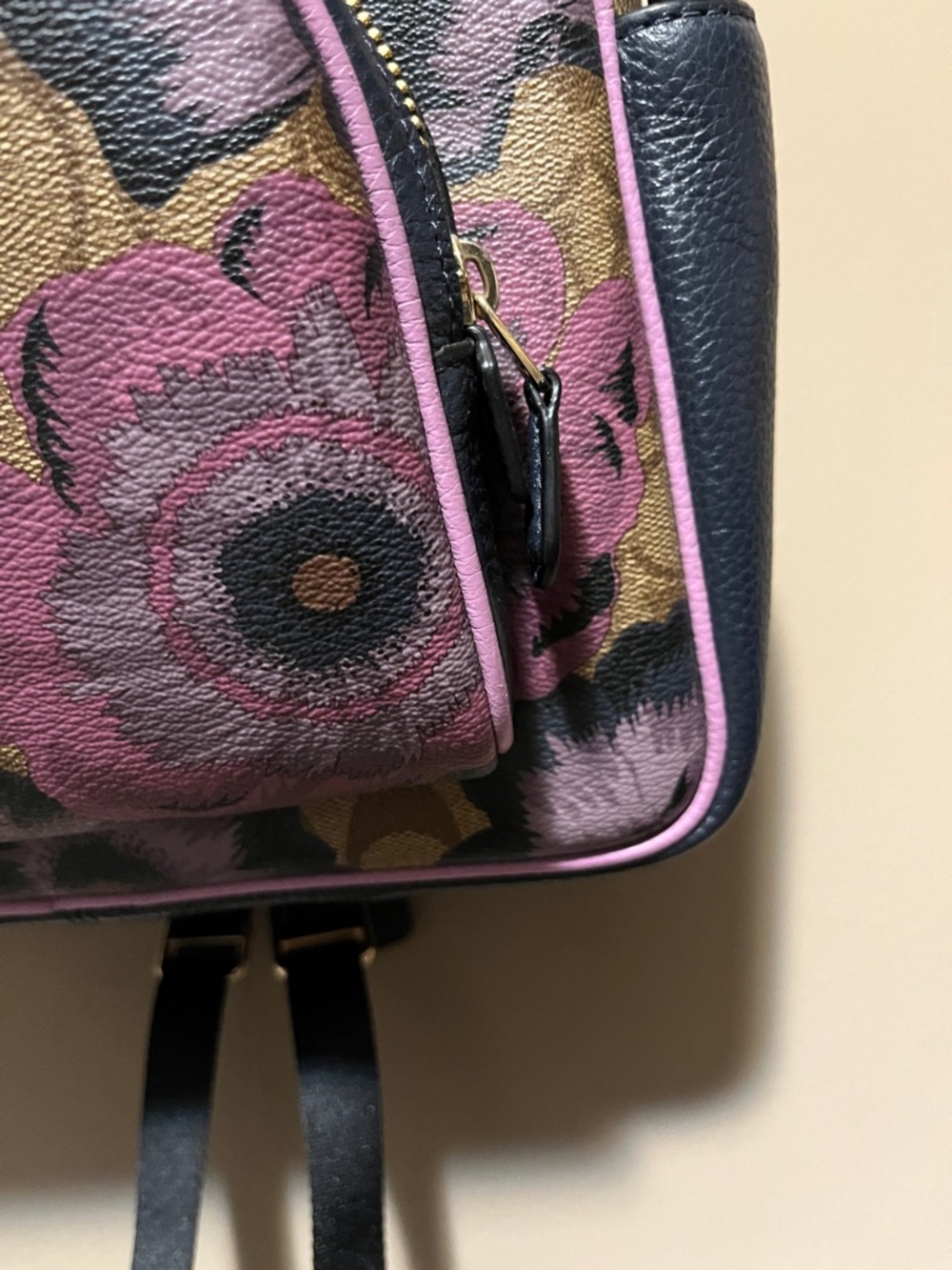 Coach Floral Signature Court Backpack - Brown/Purple/Navy - Picture 2 of 14